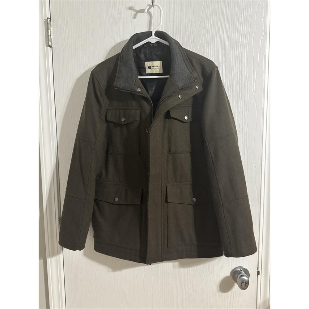 Haggar Men's Brighton Military Four-Pocket Jacket, Olive Green Small